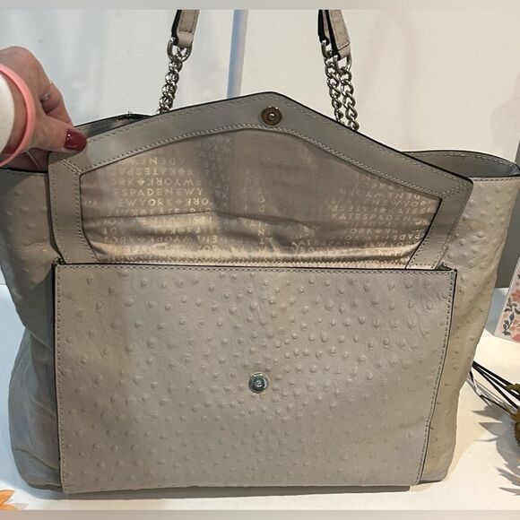 Kate Spade Gray Leather Chain-Link Shoulder Tote Chic Everyday Bag - Picture 6 of 12